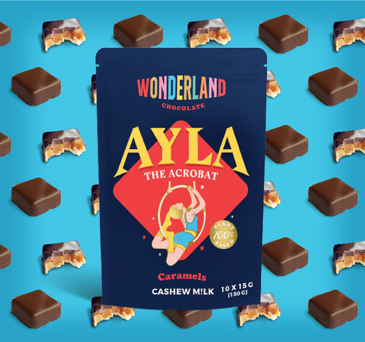 Packaging of Wonderlands Ayla Caramel Dairy-Free Chocolate 